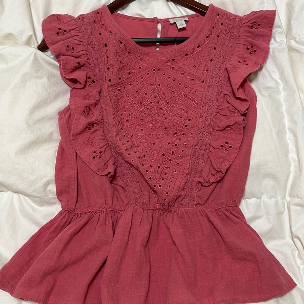 Nordstrom pink ruffle shirt